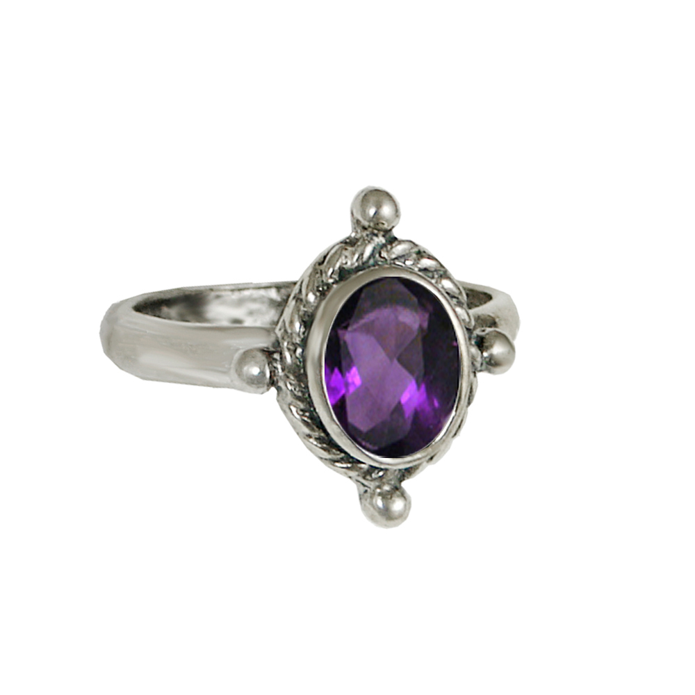 Sterling Silver Custom Made Ring With Faceted Amethyst Size 10